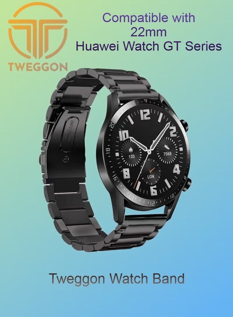 TWEGGON 22mm Stainless Steel Band/Strap Compatible with Huawei Watch GT5 Series/GT 4 Series/GT3 Series/Watch 3 Series/GT2 46/GT2 Pro Black - Image 1